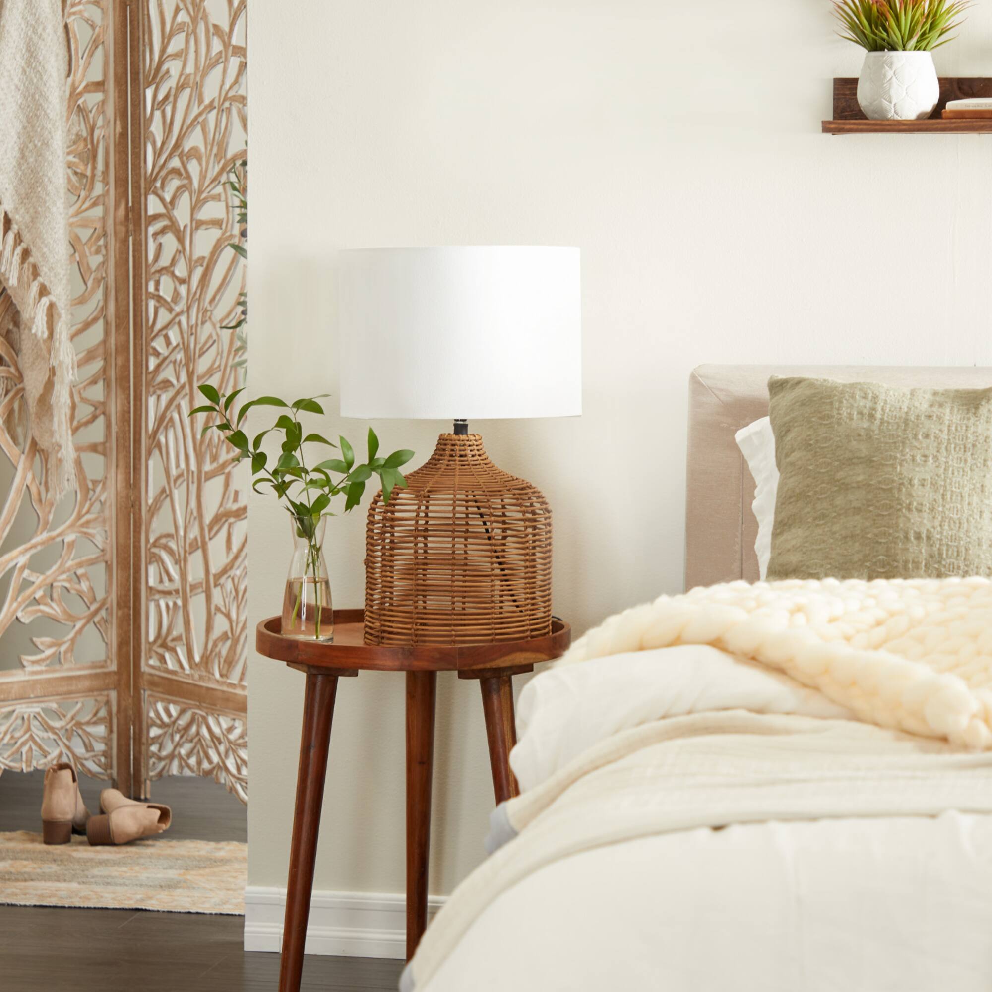 Brown Polyester Natural Table Lamp, 25" x 15" x 15"